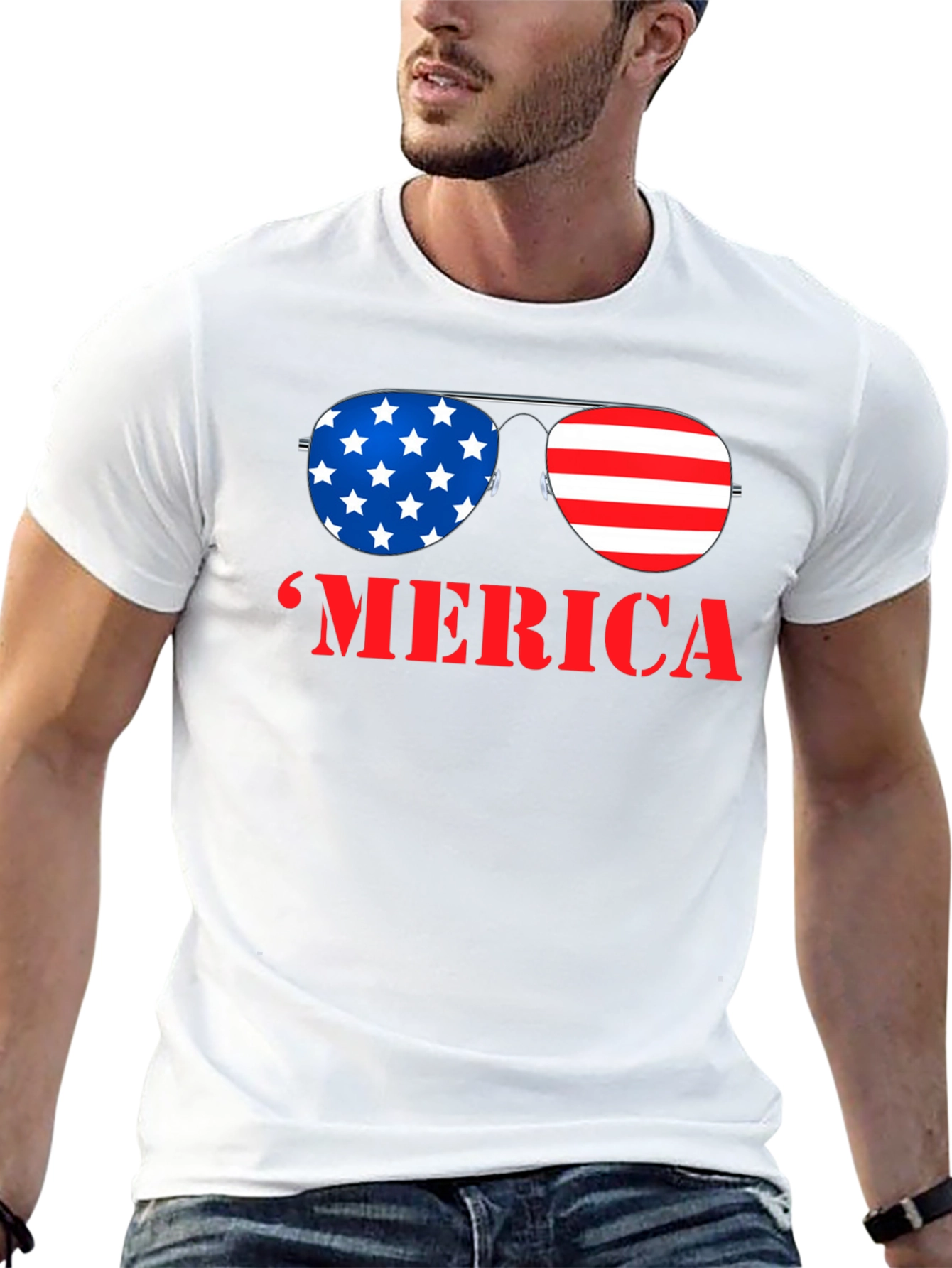 MERICA Patriotic Sunglasses Graphic T-Shirt