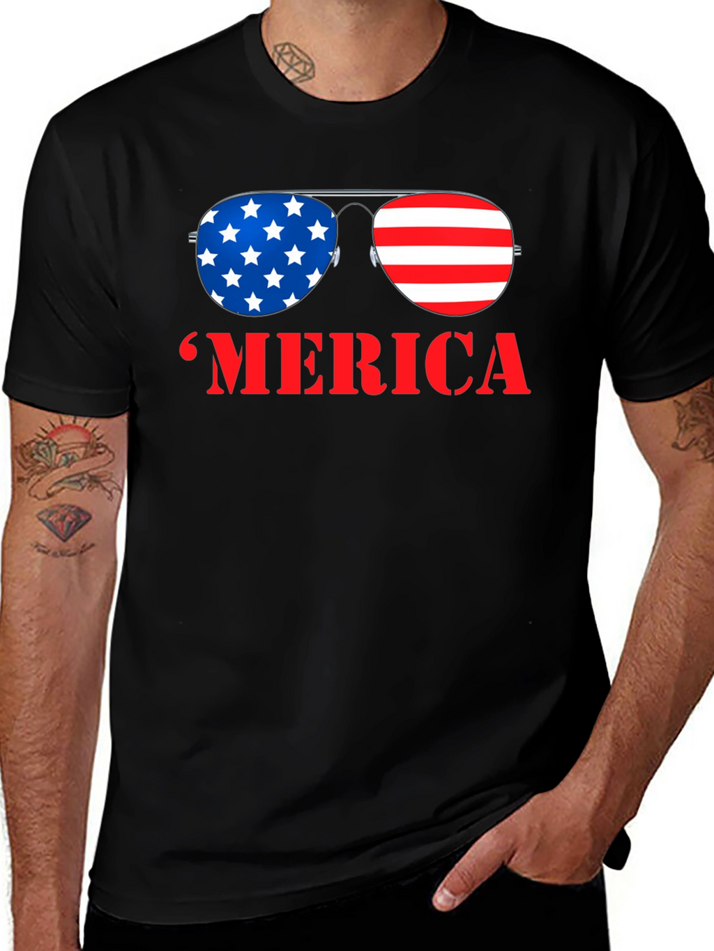 MERICA Patriotic Sunglasses Graphic T-Shirt