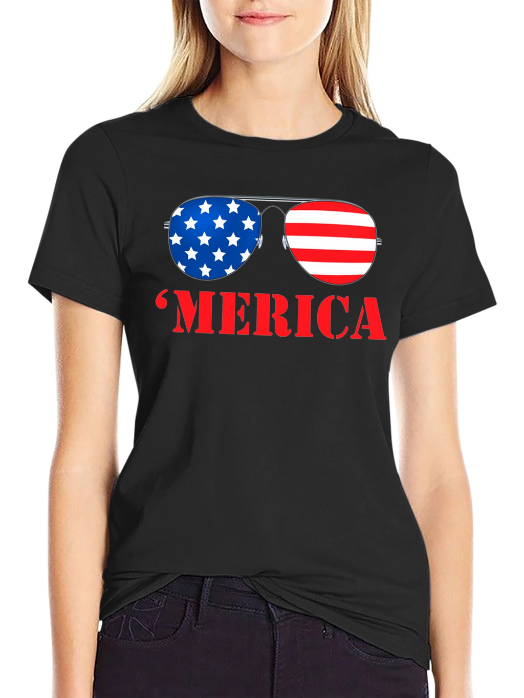 MERICA Patriotic Sunglasses Graphic T-Shirt