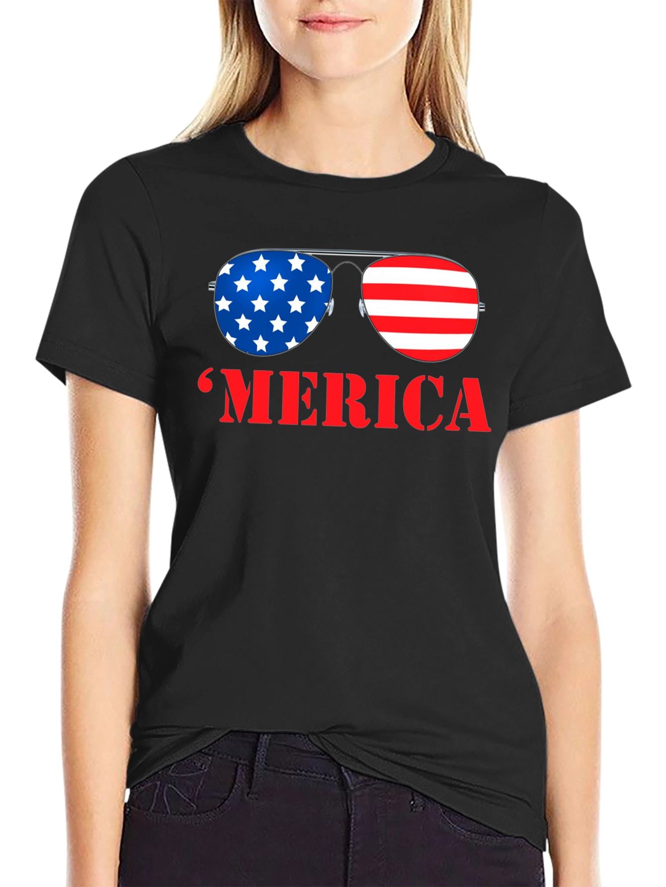 MERICA Patriotic Sunglasses Graphic T-Shirt