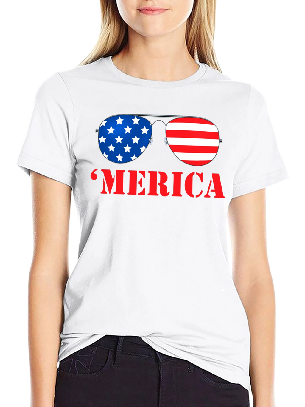 MERICA Patriotic Sunglasses Graphic T-Shirt