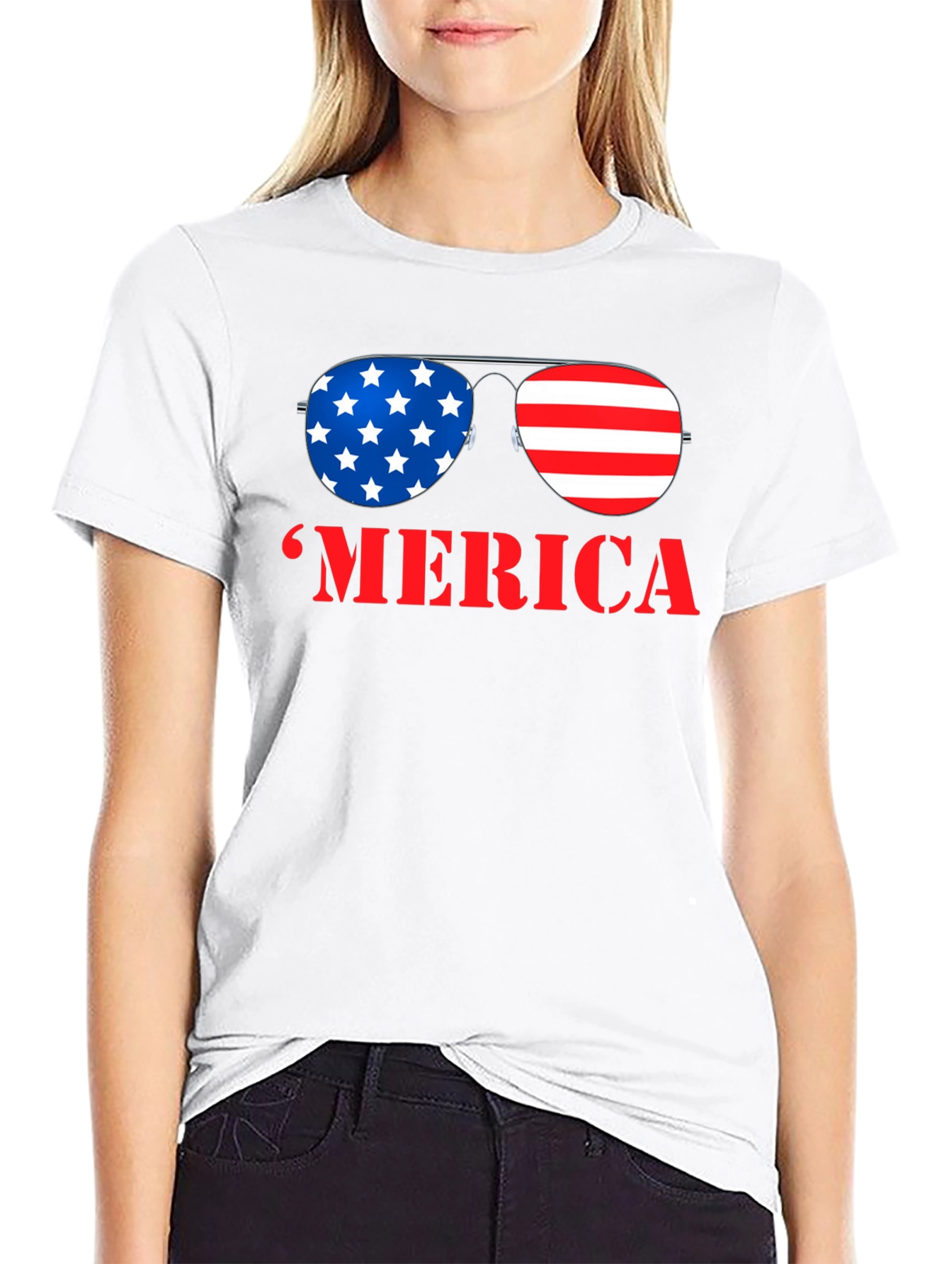 MERICA Patriotic Sunglasses Graphic T-Shirt