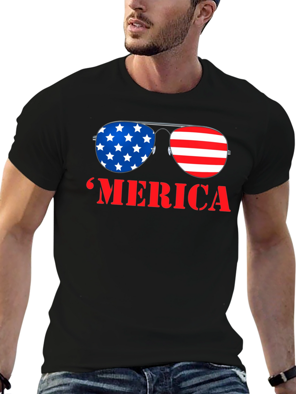 MERICA Patriotic Sunglasses Graphic T-Shirt