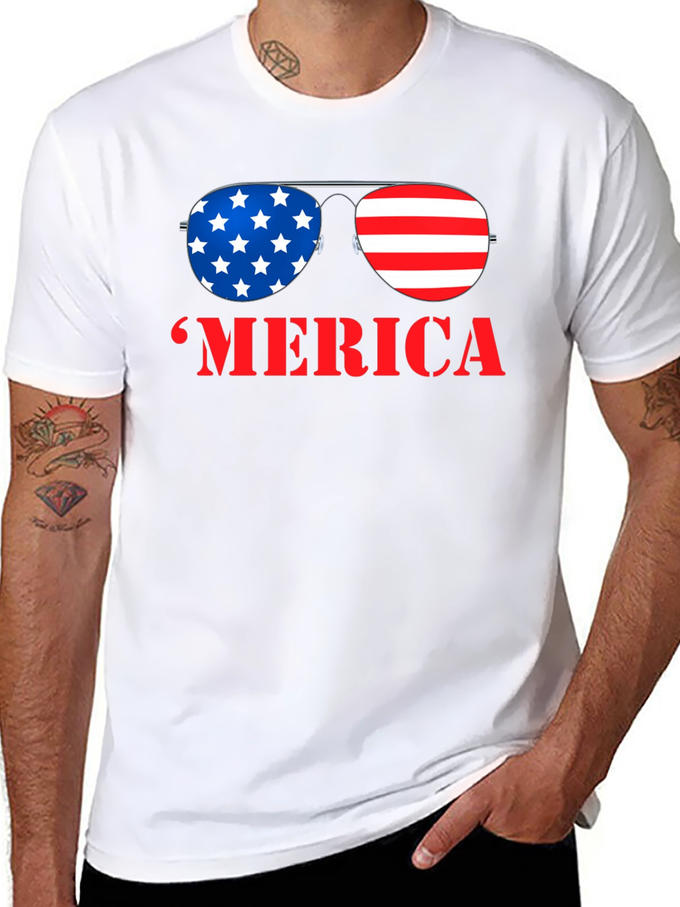 MERICA Patriotic Sunglasses Graphic T-Shirt