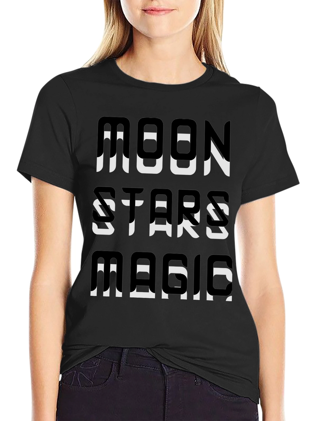 Moon Stars Magic Graphic Tee - Black Cotton T-Shirt