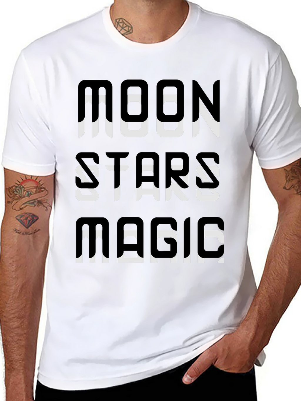 Moon Stars Magic Graphic Tee - Black Cotton T-Shirt
