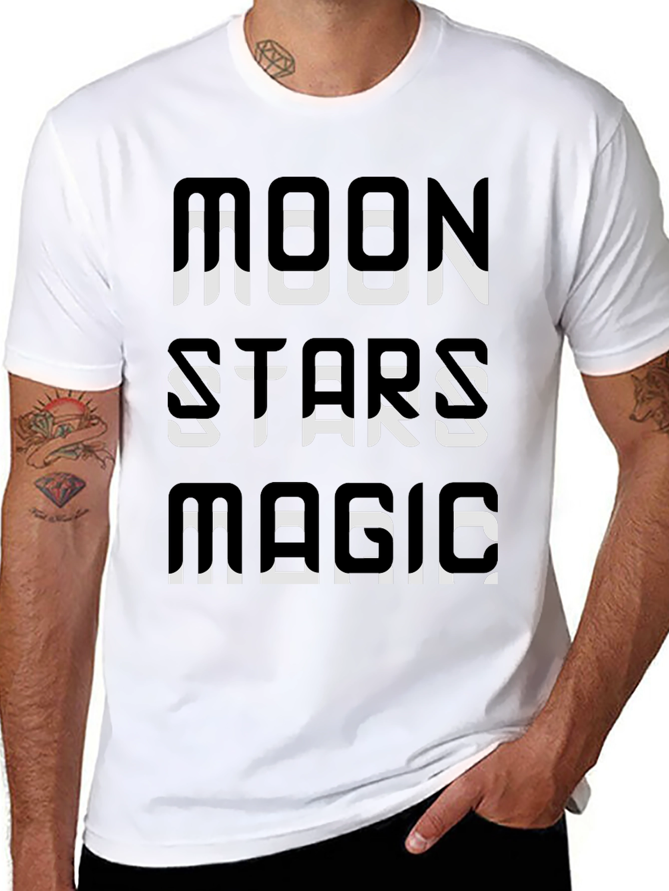 Moon Stars Magic Graphic Tee - Black Cotton T-Shirt