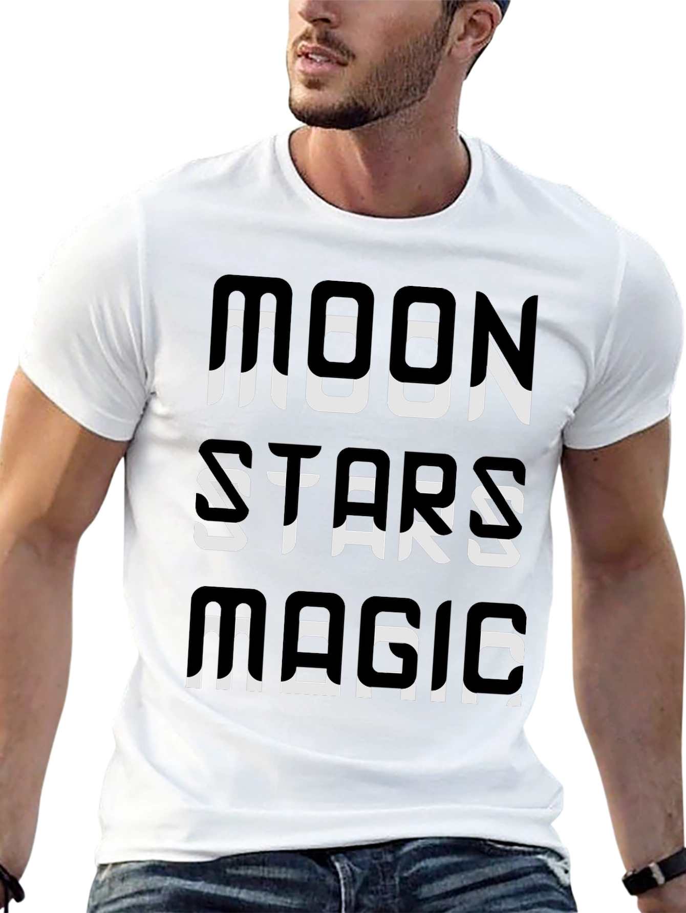 Moon Stars Magic Graphic Tee - Black Cotton T-Shirt