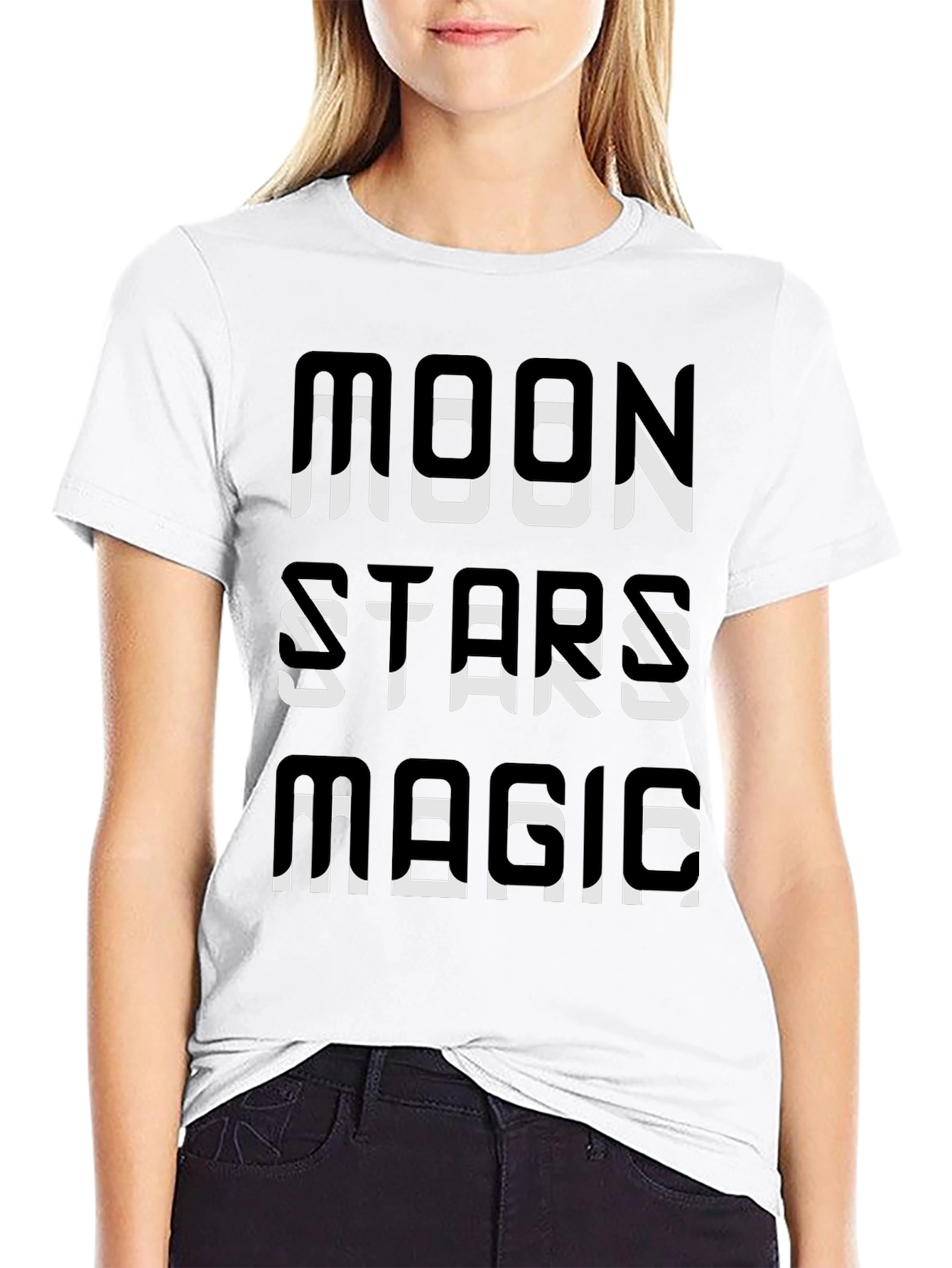 Moon Stars Magic Graphic Tee - Black Cotton T-Shirt