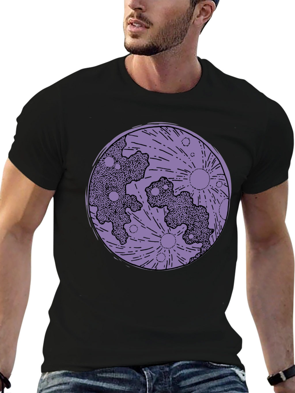 Moon Print Black T-Shirt - Celestial Graphic Tee