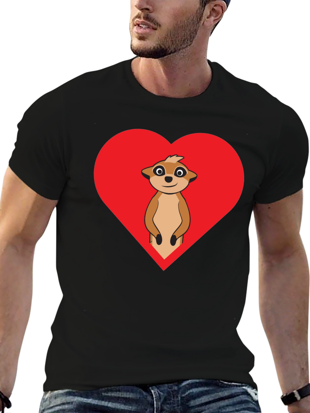 Meerkat Heart Graphic Tee - Black Cotton