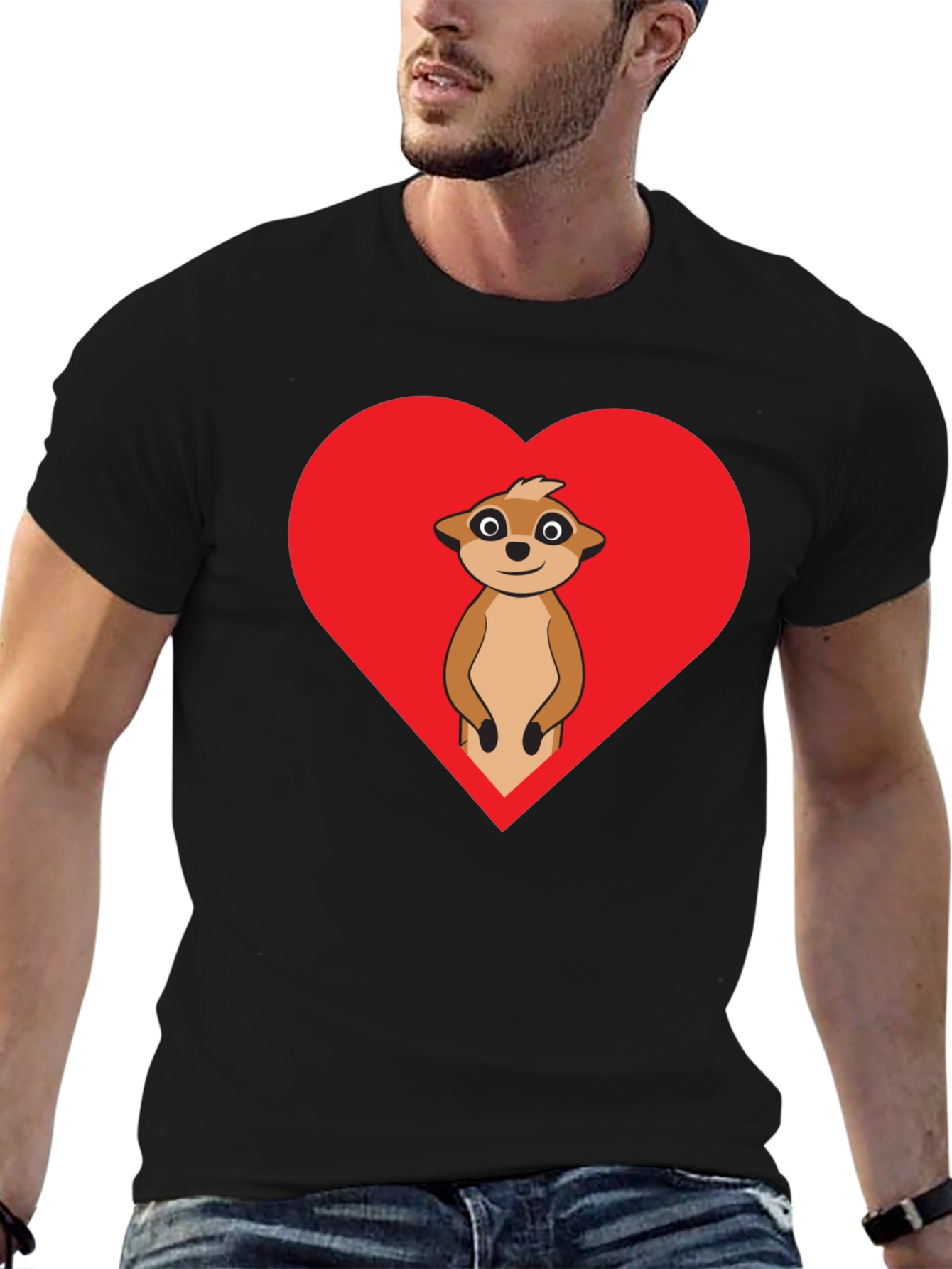 Meerkat Heart Graphic Tee - Black Cotton