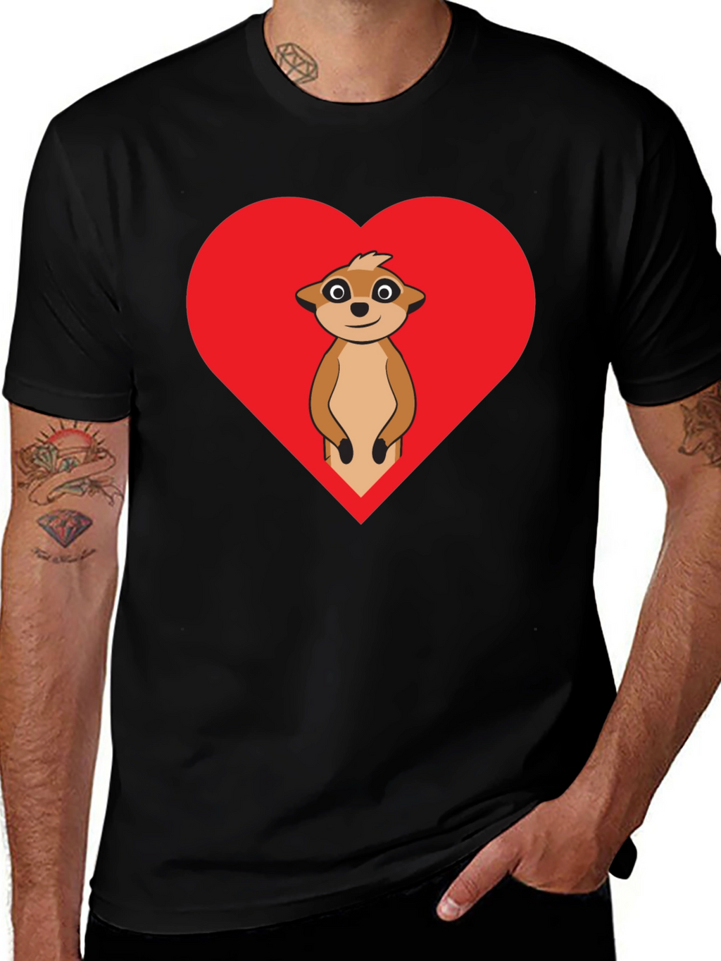 Meerkat Heart Graphic Tee - Black Cotton