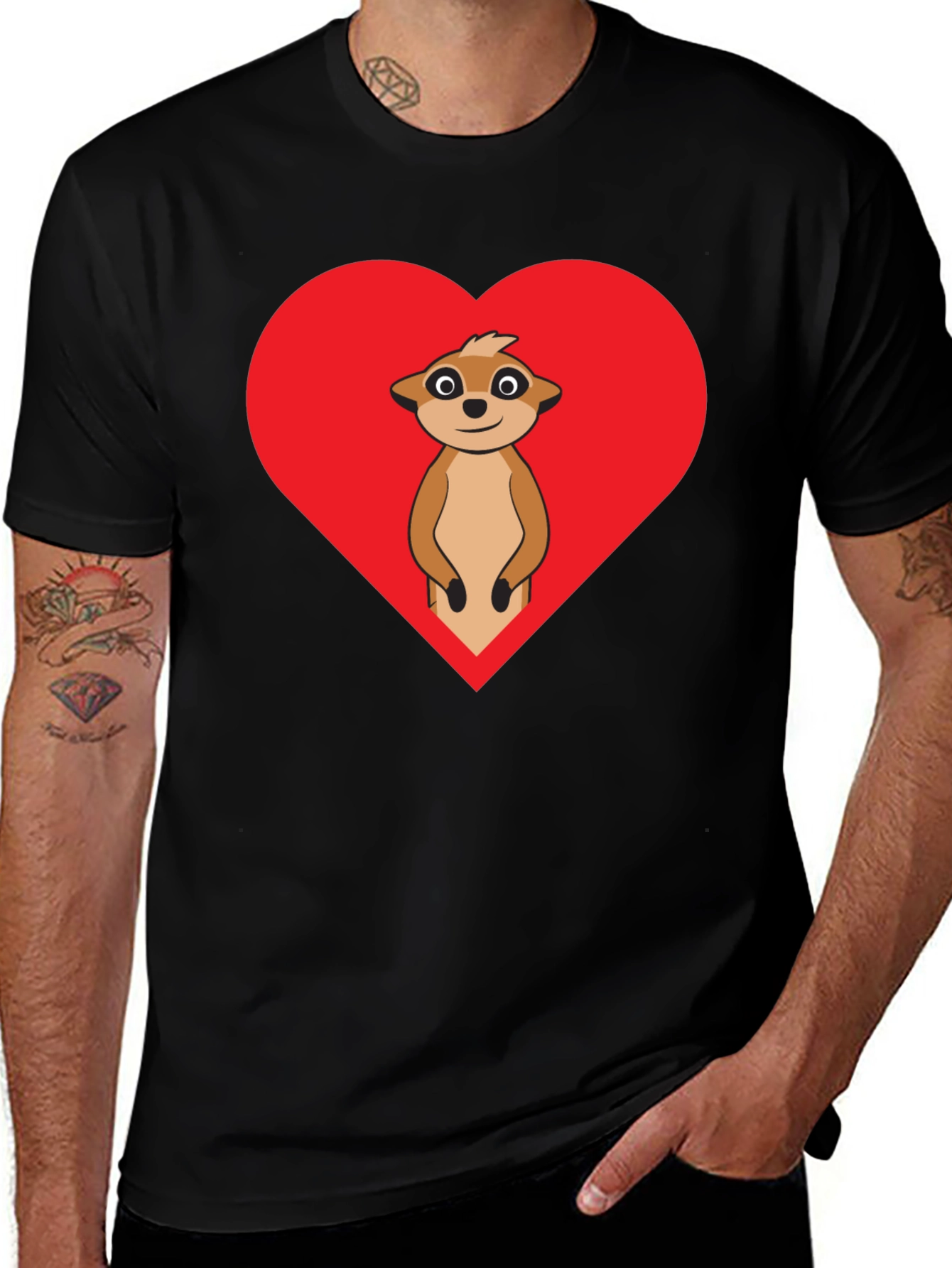 Meerkat Heart Graphic Tee - Black Cotton