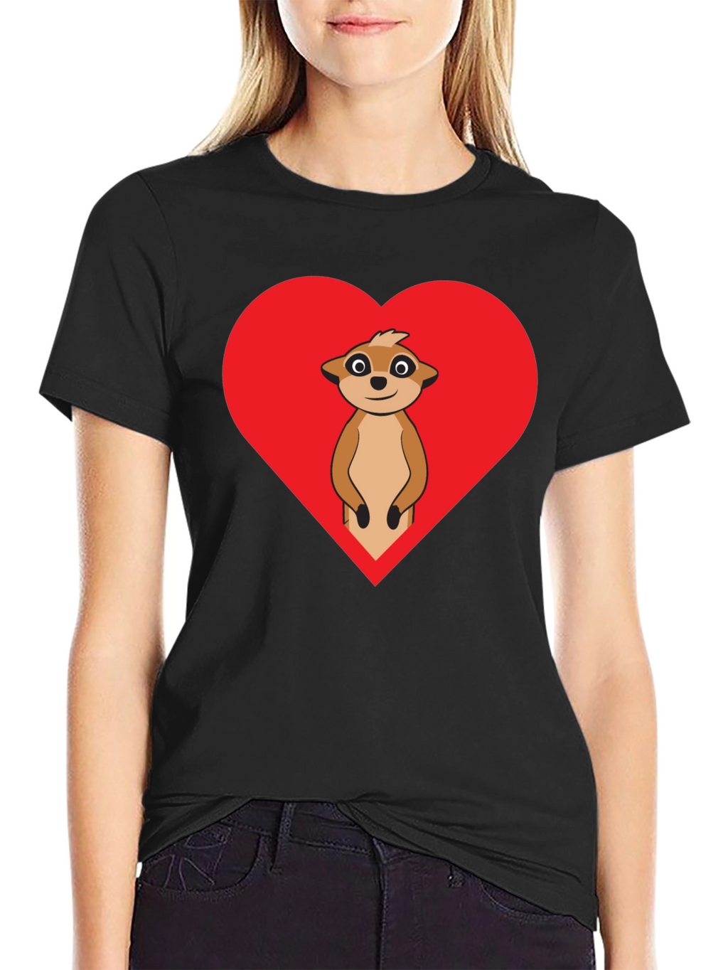 Meerkat Heart Graphic Tee - Black Cotton