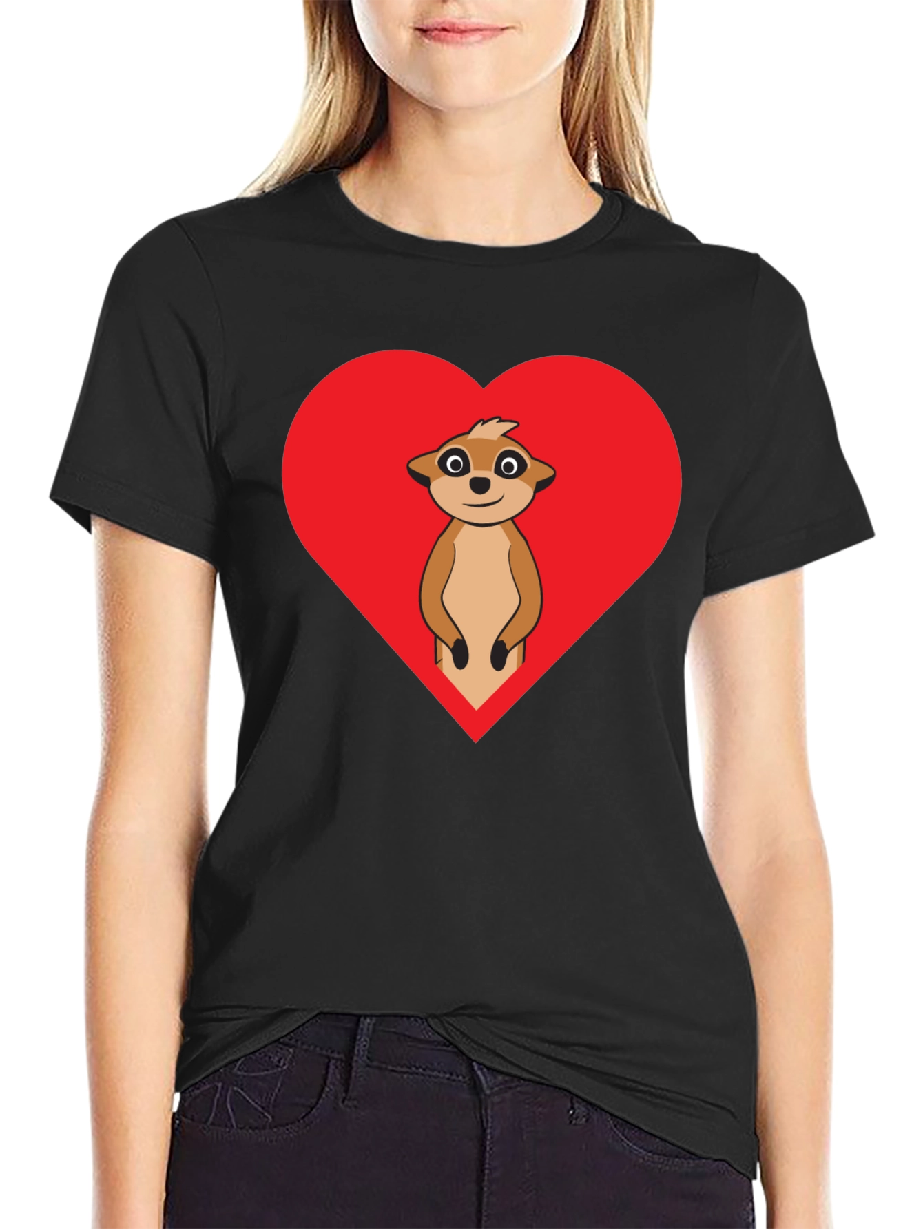 Meerkat Heart Graphic Tee - Black Cotton