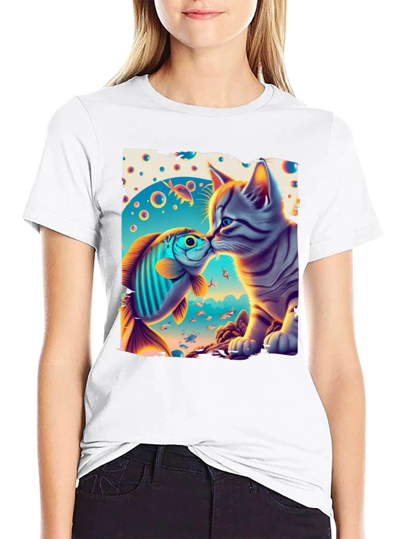 Cat and Fish Graphic Tee