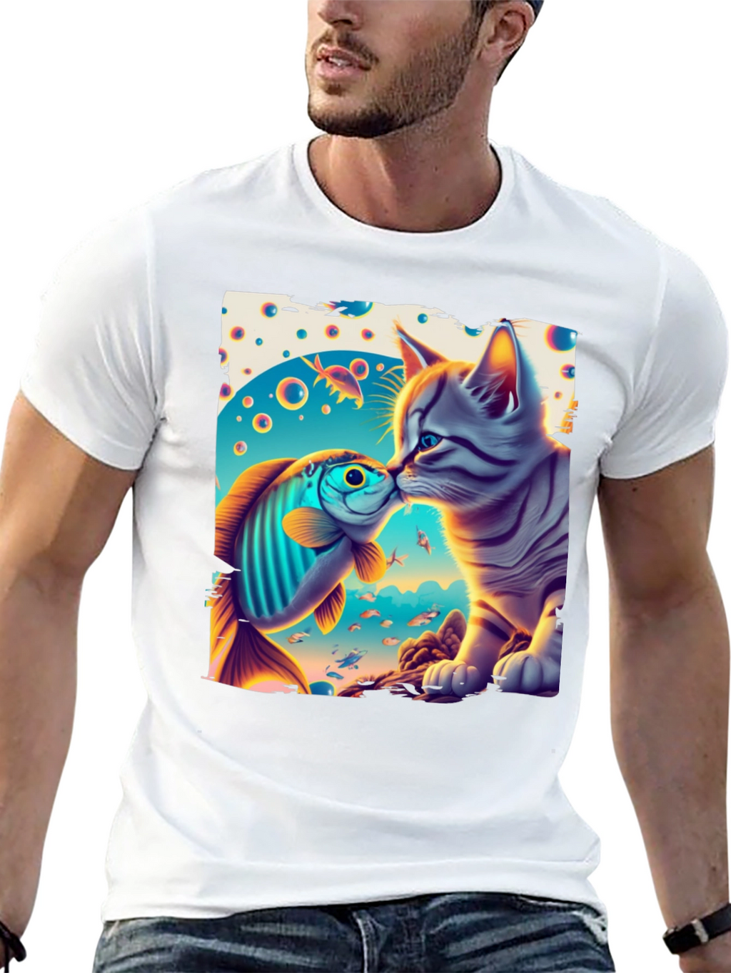 Cat and Fish Graphic Tee