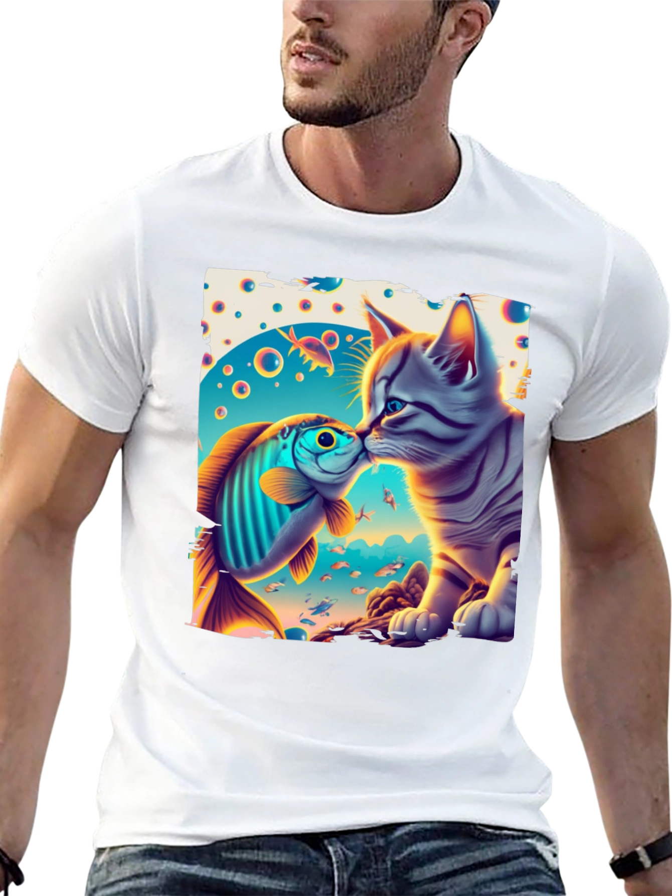 Cat and Fish Graphic Tee