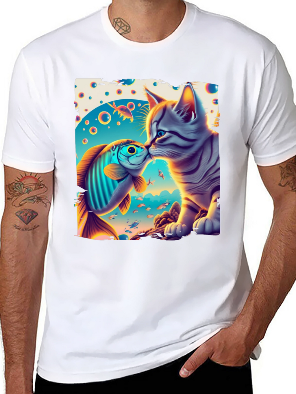 Cat and Fish Graphic Tee