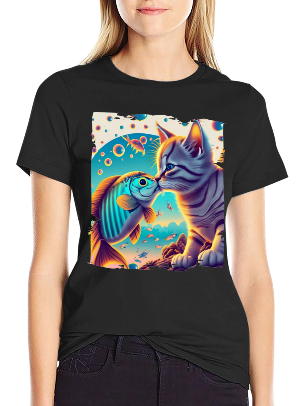 Cat and Fish Graphic Tee