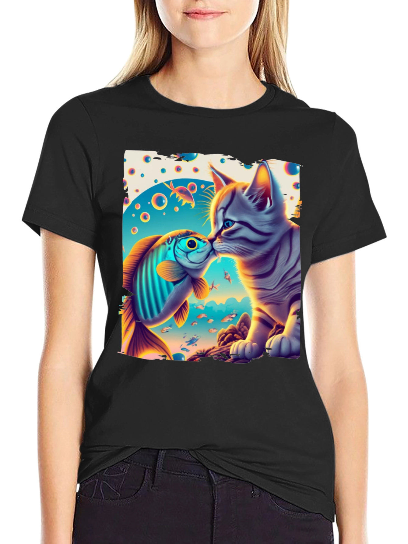 Cat and Fish Graphic Tee