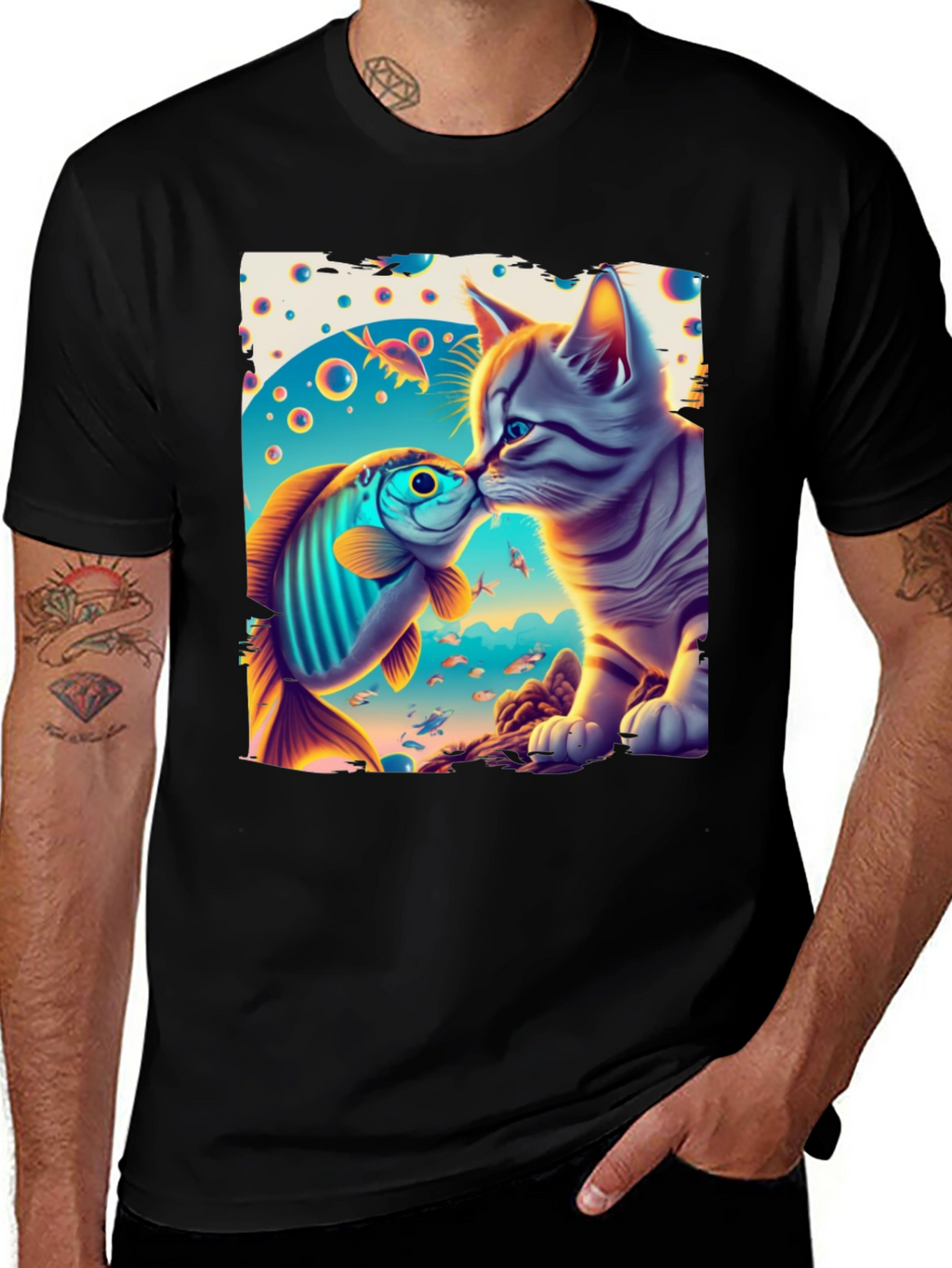 Cat and Fish Graphic Tee