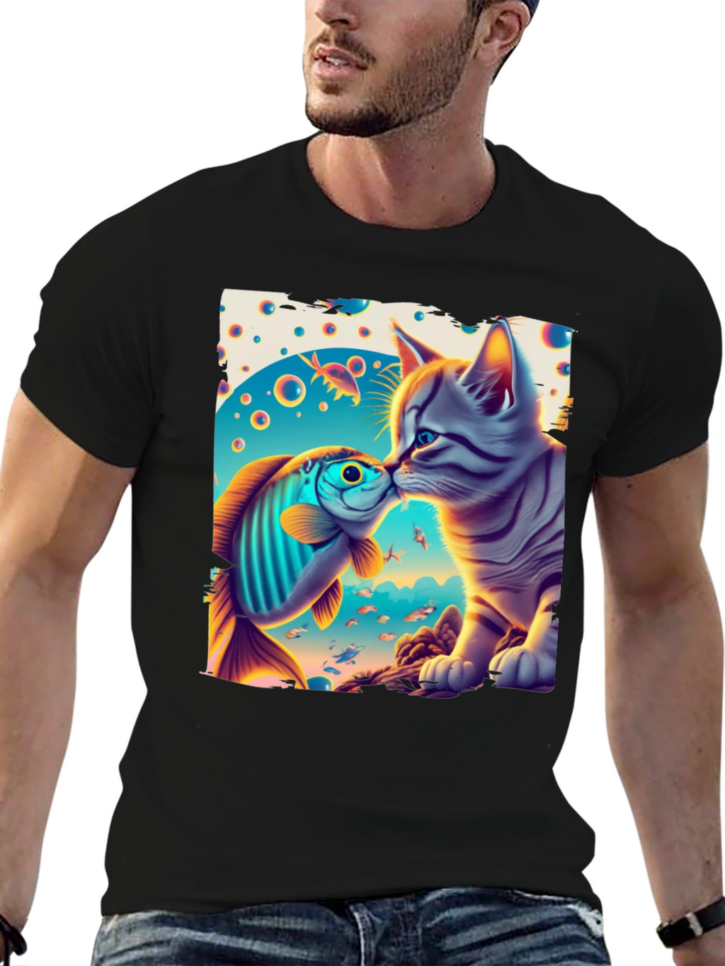 Cat and Fish Graphic Tee
