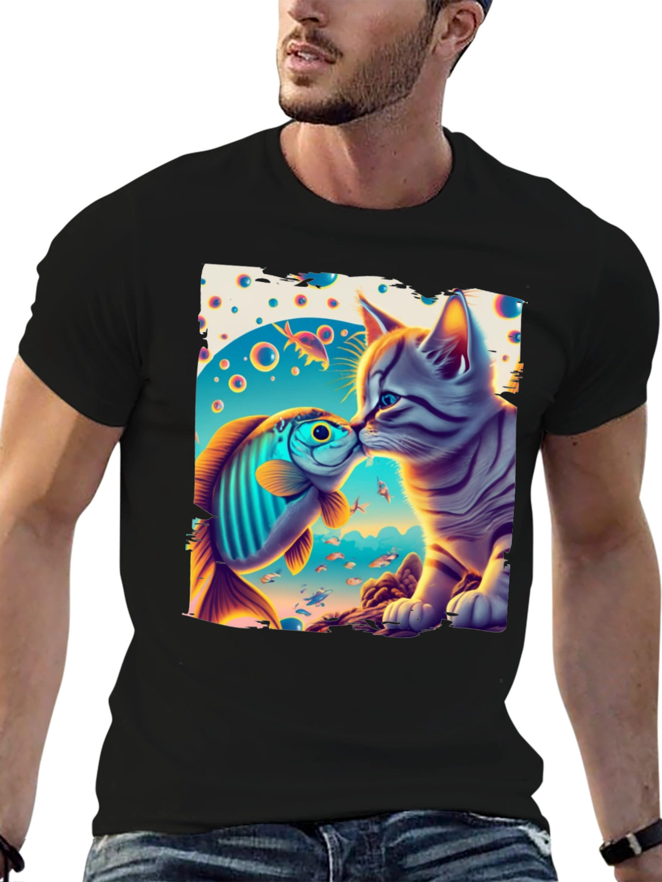Cat and Fish Graphic Tee