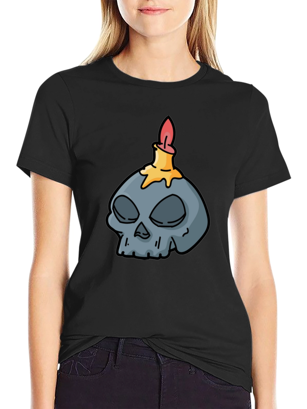 Skull Candle Graphic Tee - Black Cotton T-Shirt