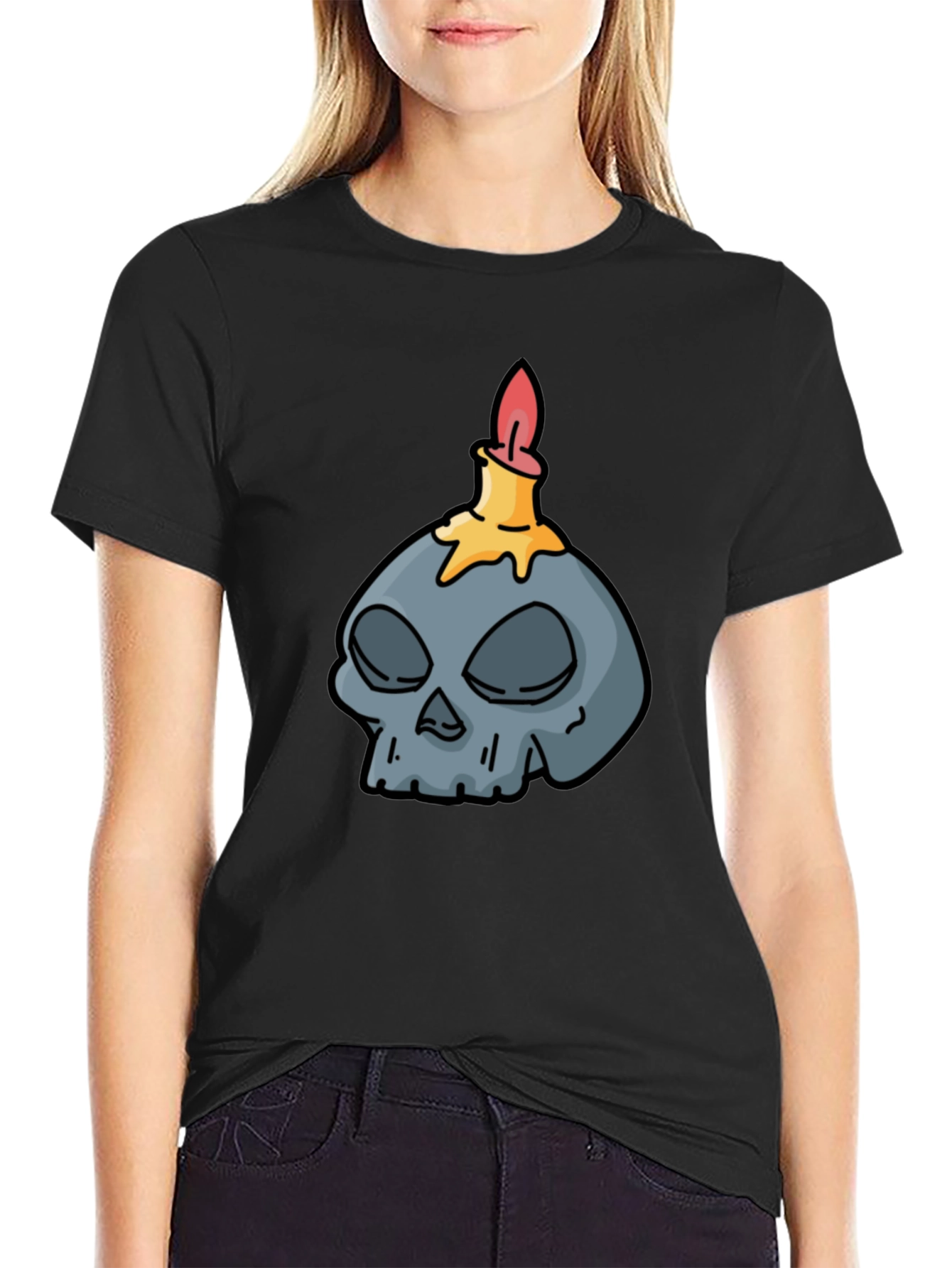 Skull Candle Graphic Tee - Black Cotton T-Shirt