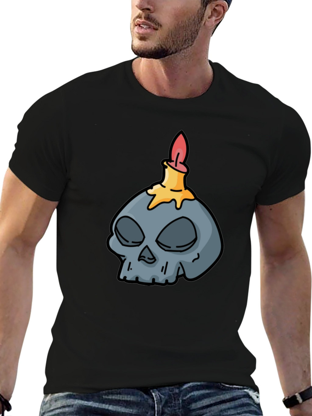 Skull Candle Graphic Tee - Black Cotton T-Shirt