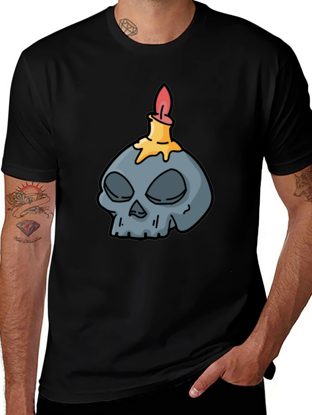 Skull Candle Graphic Tee - Black Cotton T-Shirt