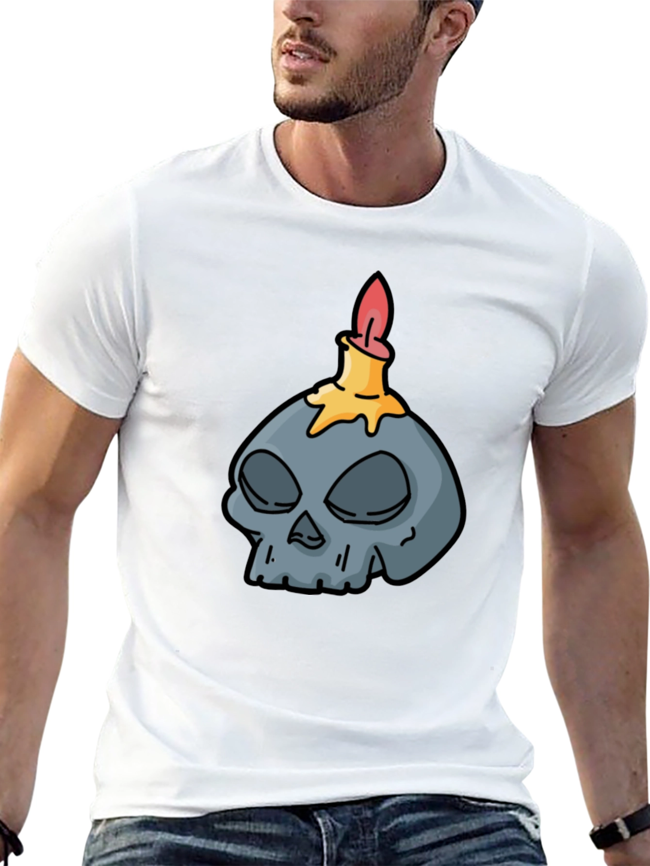 Skull Candle Graphic Tee - Black Cotton T-Shirt