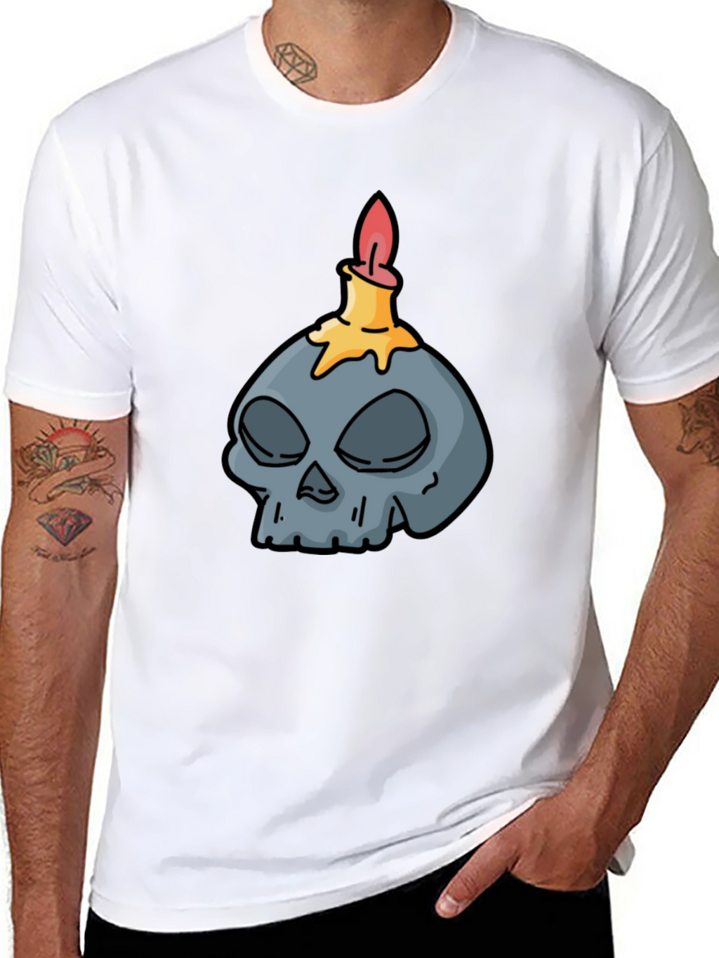 Skull Candle Graphic Tee - Black Cotton T-Shirt