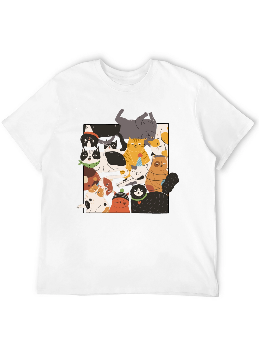 Fun Cats Pattern Black T-Shirt