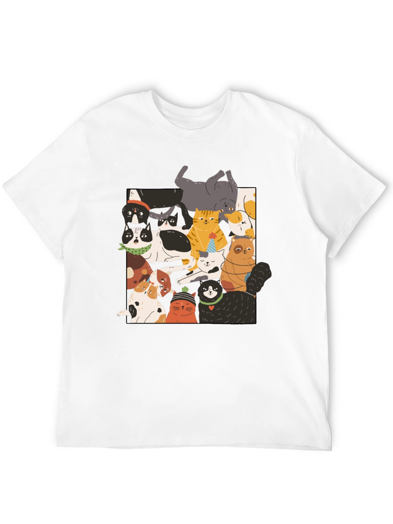 Fun Cats Pattern Black T-Shirt