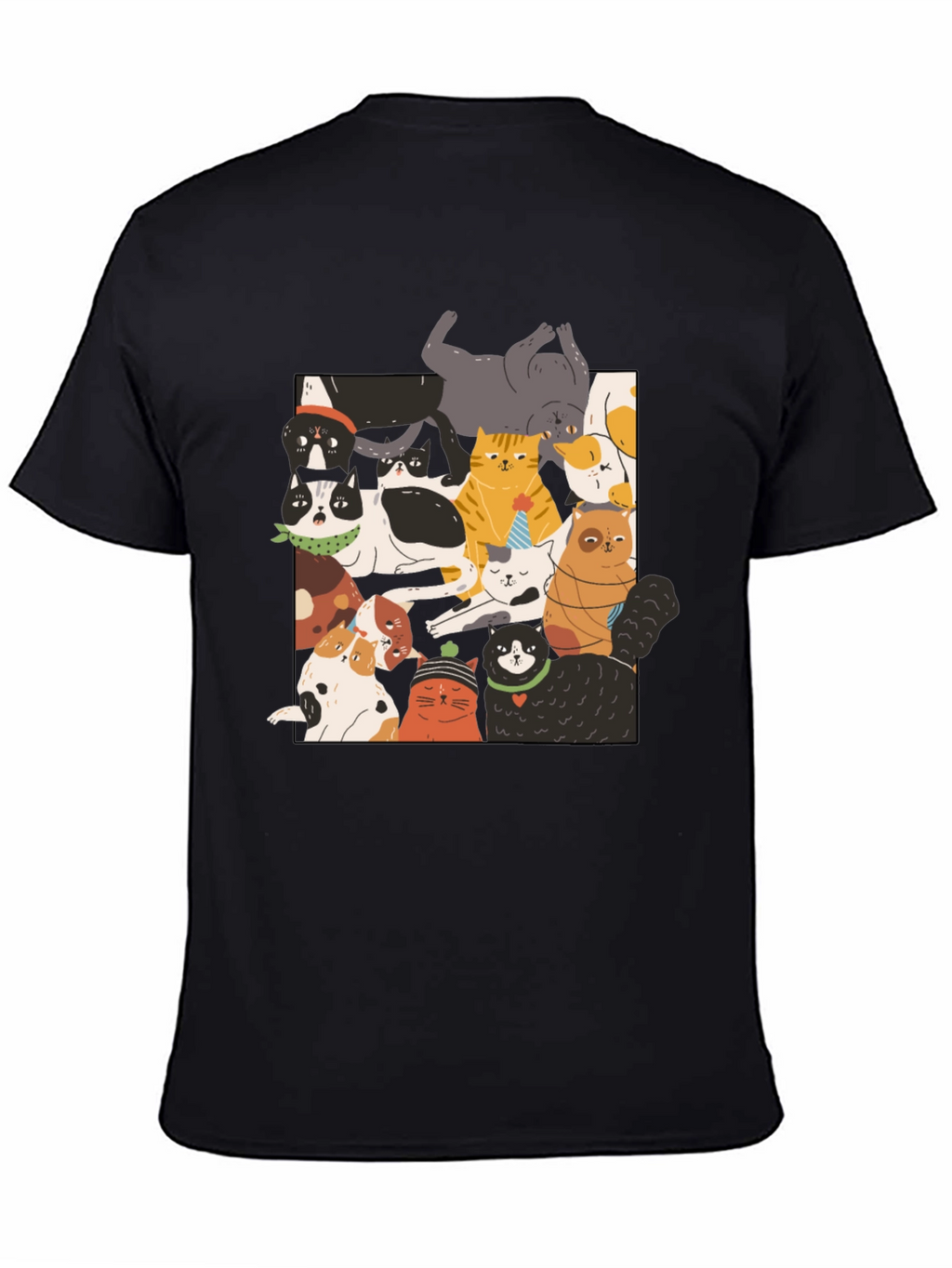 Fun Cats Pattern Black T-Shirt