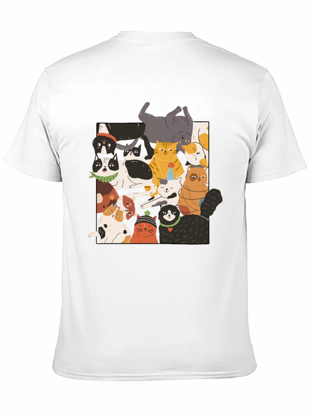 Fun Cats Pattern Black T-Shirt
