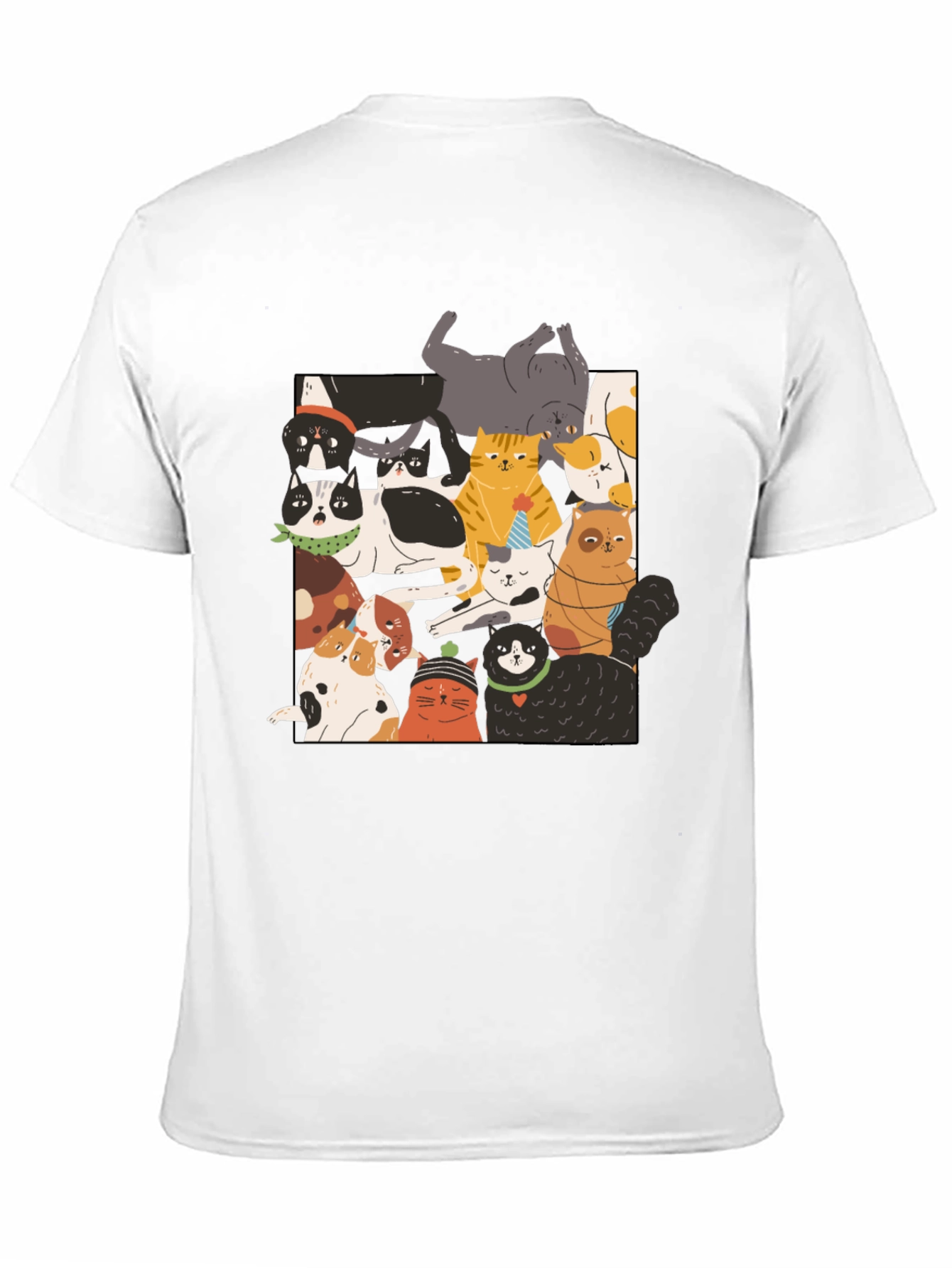 Fun Cats Pattern Black T-Shirt
