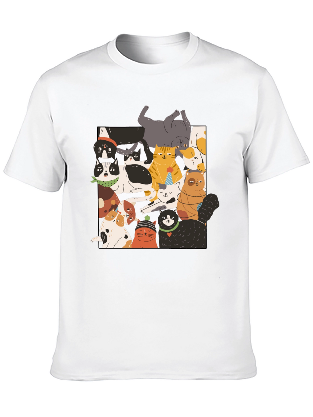 Fun Cats Pattern Black T-Shirt