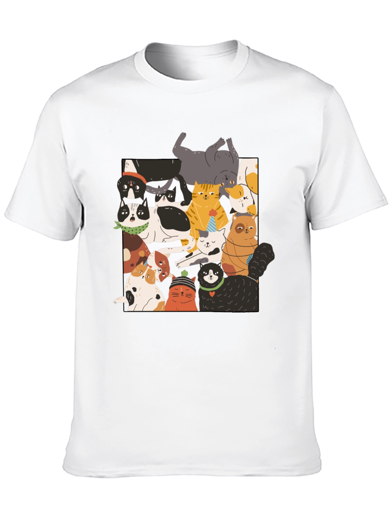 Fun Cats Pattern Black T-Shirt