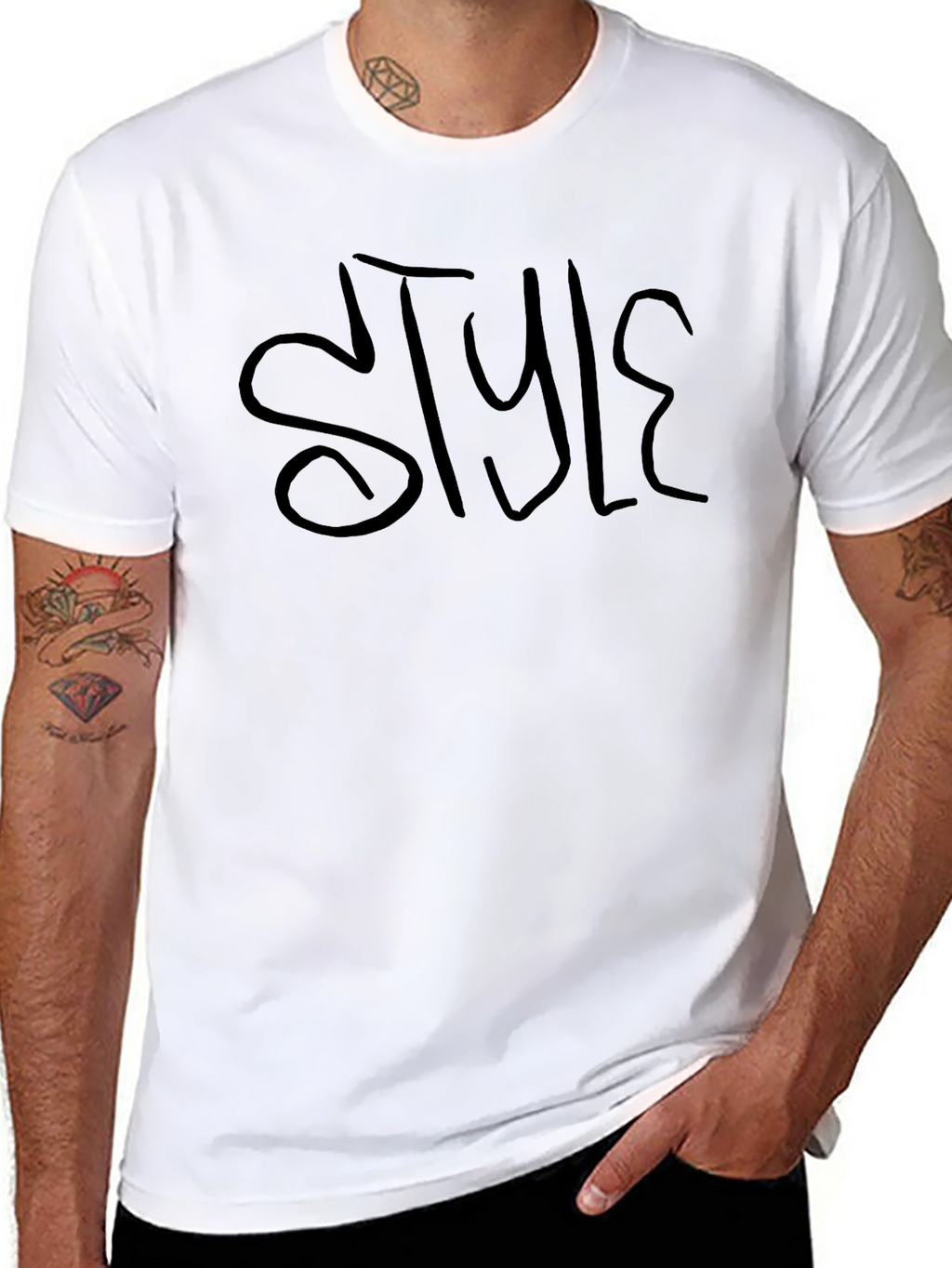 Stylish Black Crew Neck T-Shirt with STYLE Graphic