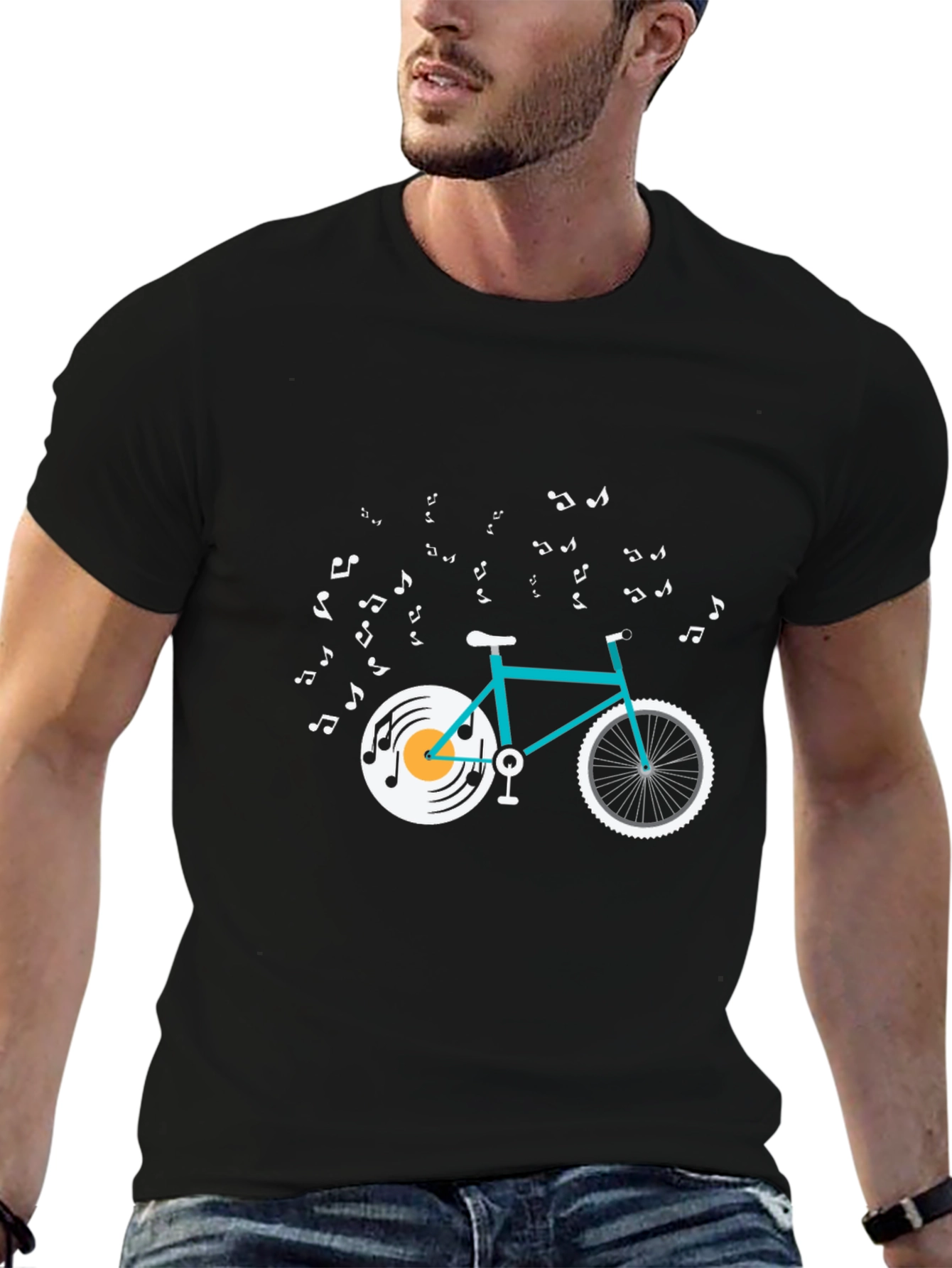Musical Bike Graphic Tee - Black Cotton T-Shirt