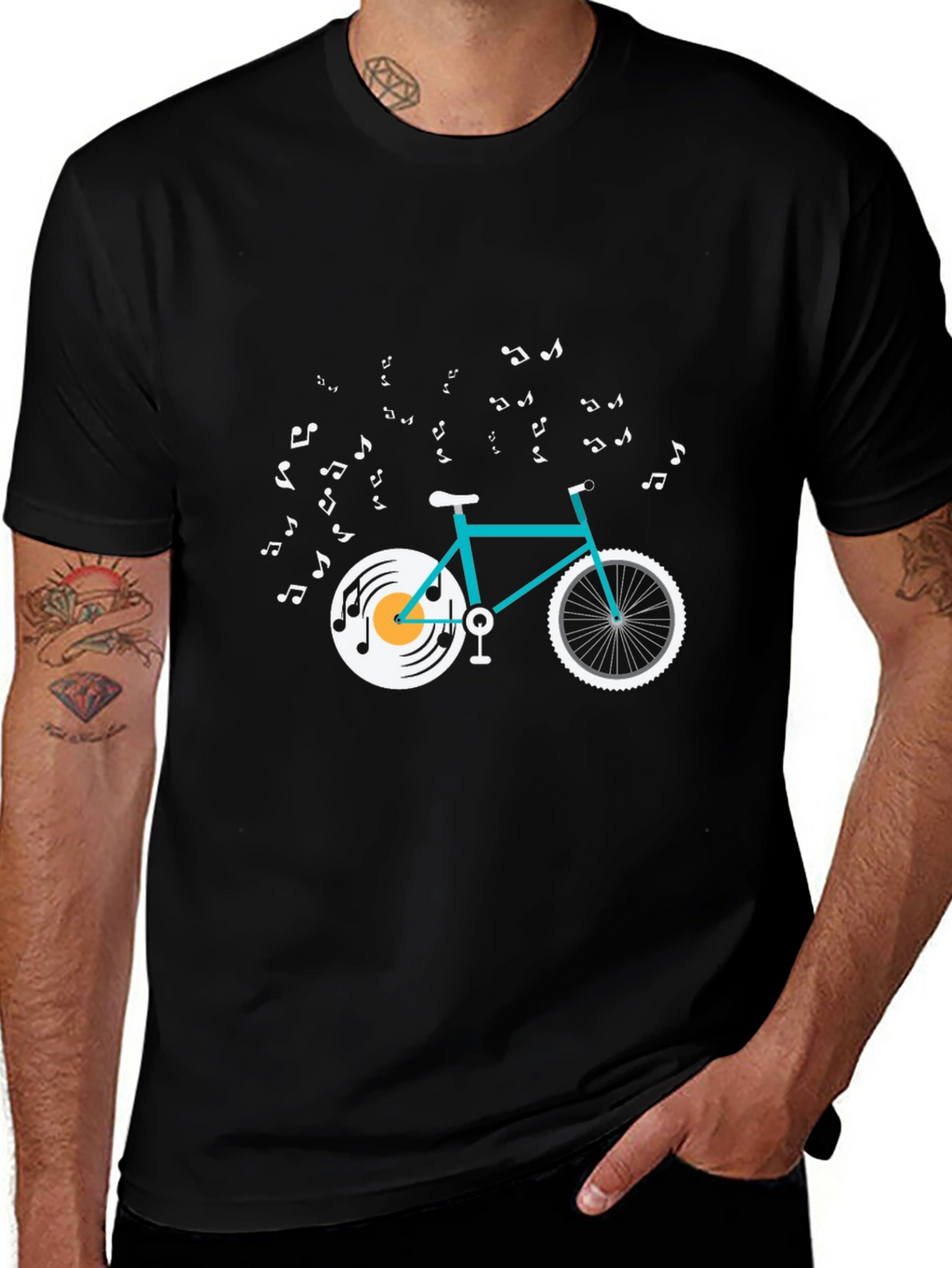 Musical Bike Graphic Tee - Black Cotton T-Shirt