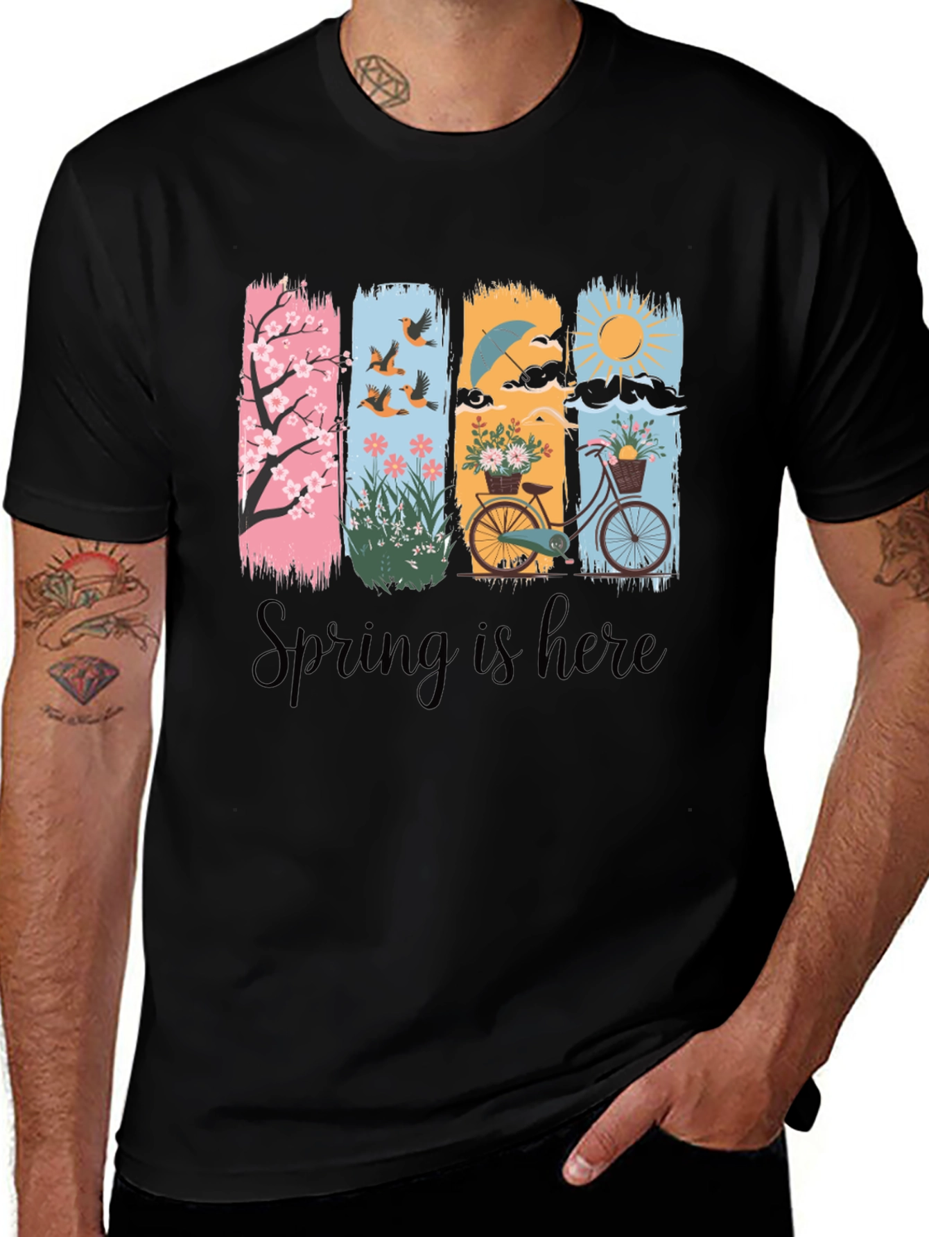 Spring is Here T-Shirt: Floral & Bicycle Graphic Tee