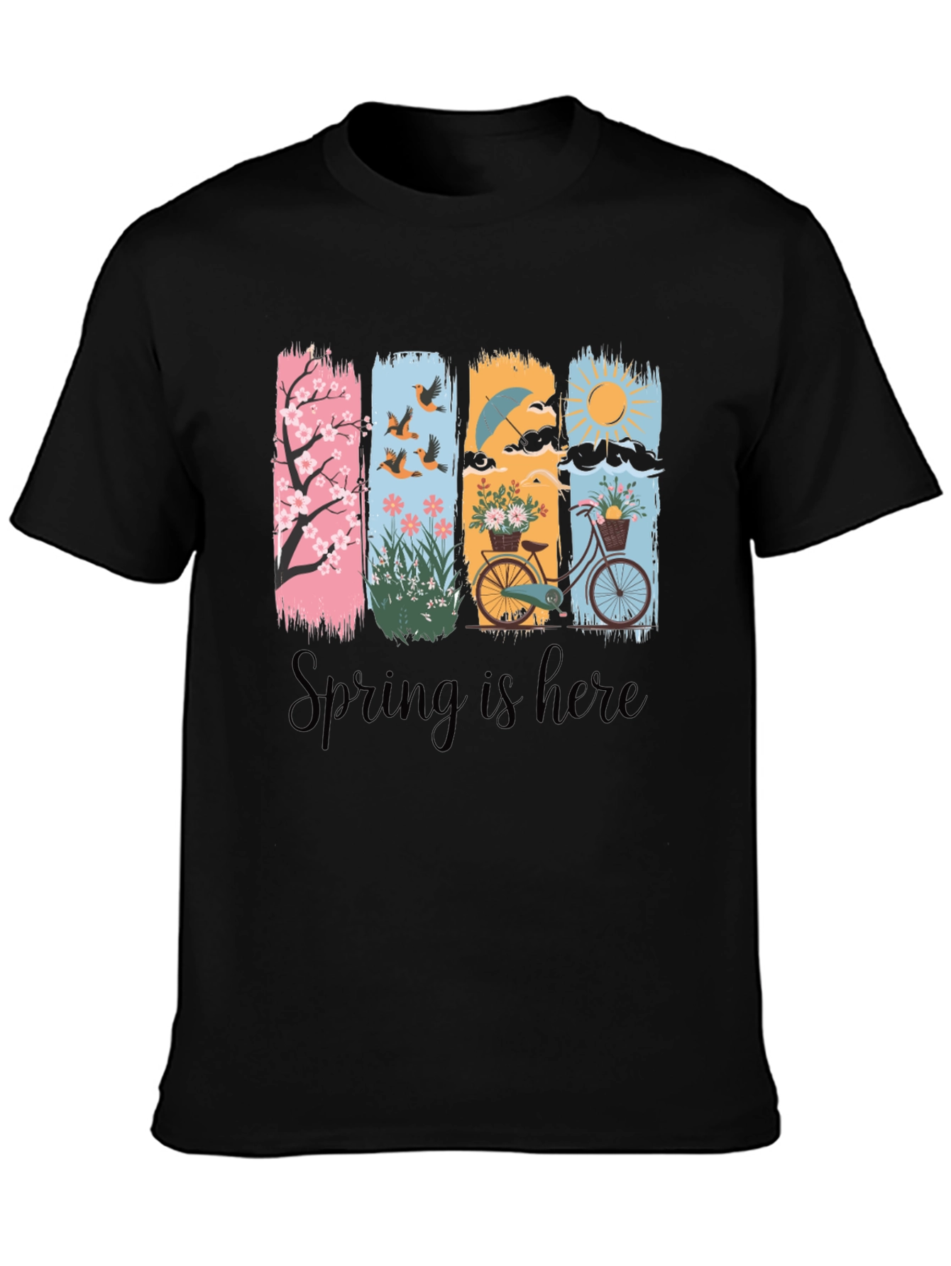 Spring is Here T-Shirt: Floral & Bicycle Graphic Tee