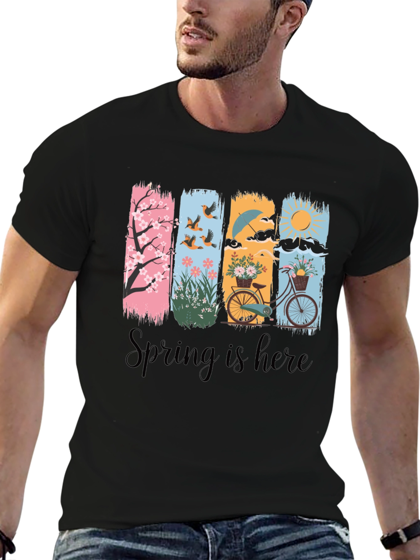 Spring is Here T-Shirt: Floral & Bicycle Graphic Tee