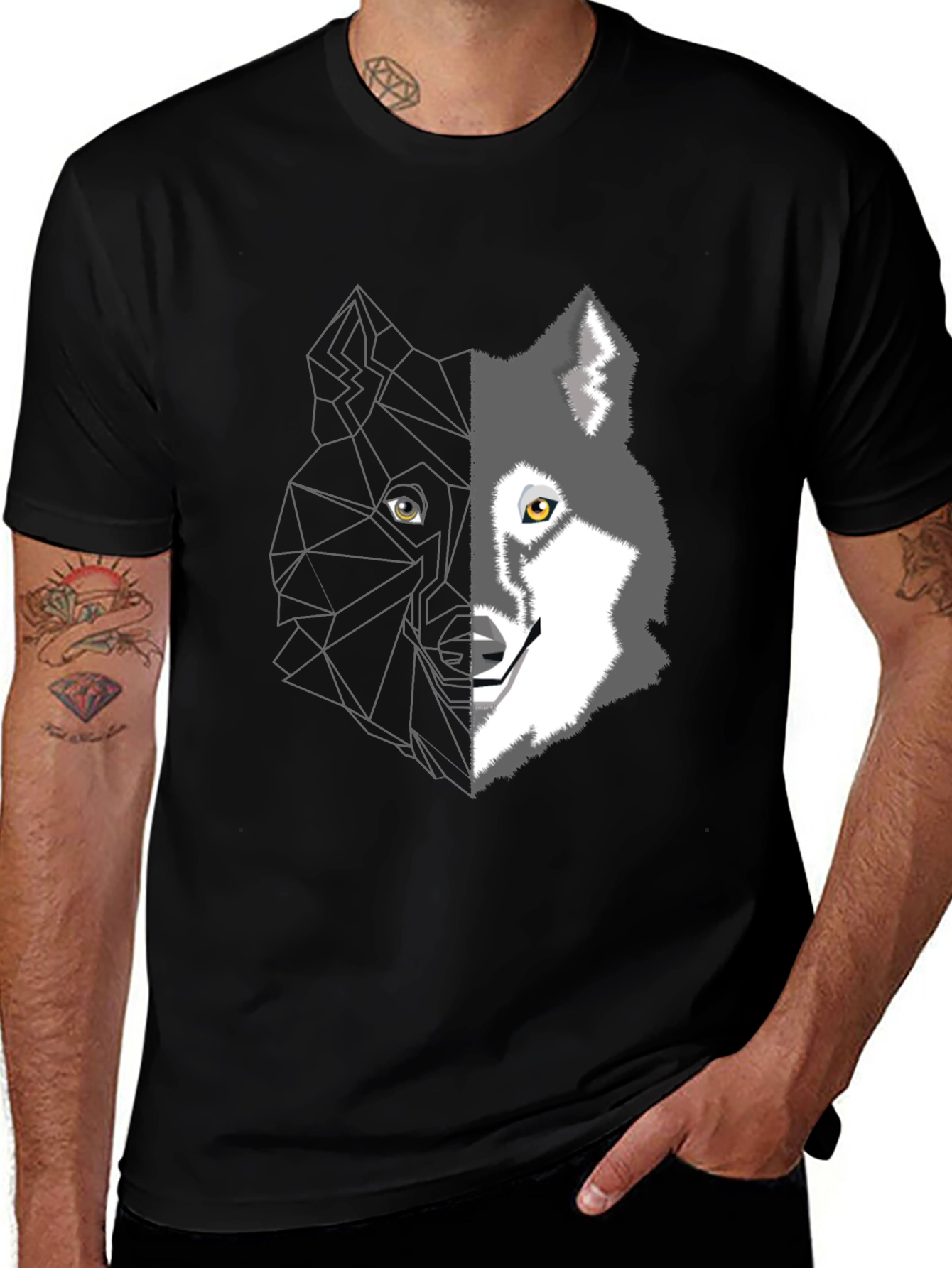 Geometric Wolf Graphic Tee - Mens Black T-Shirt