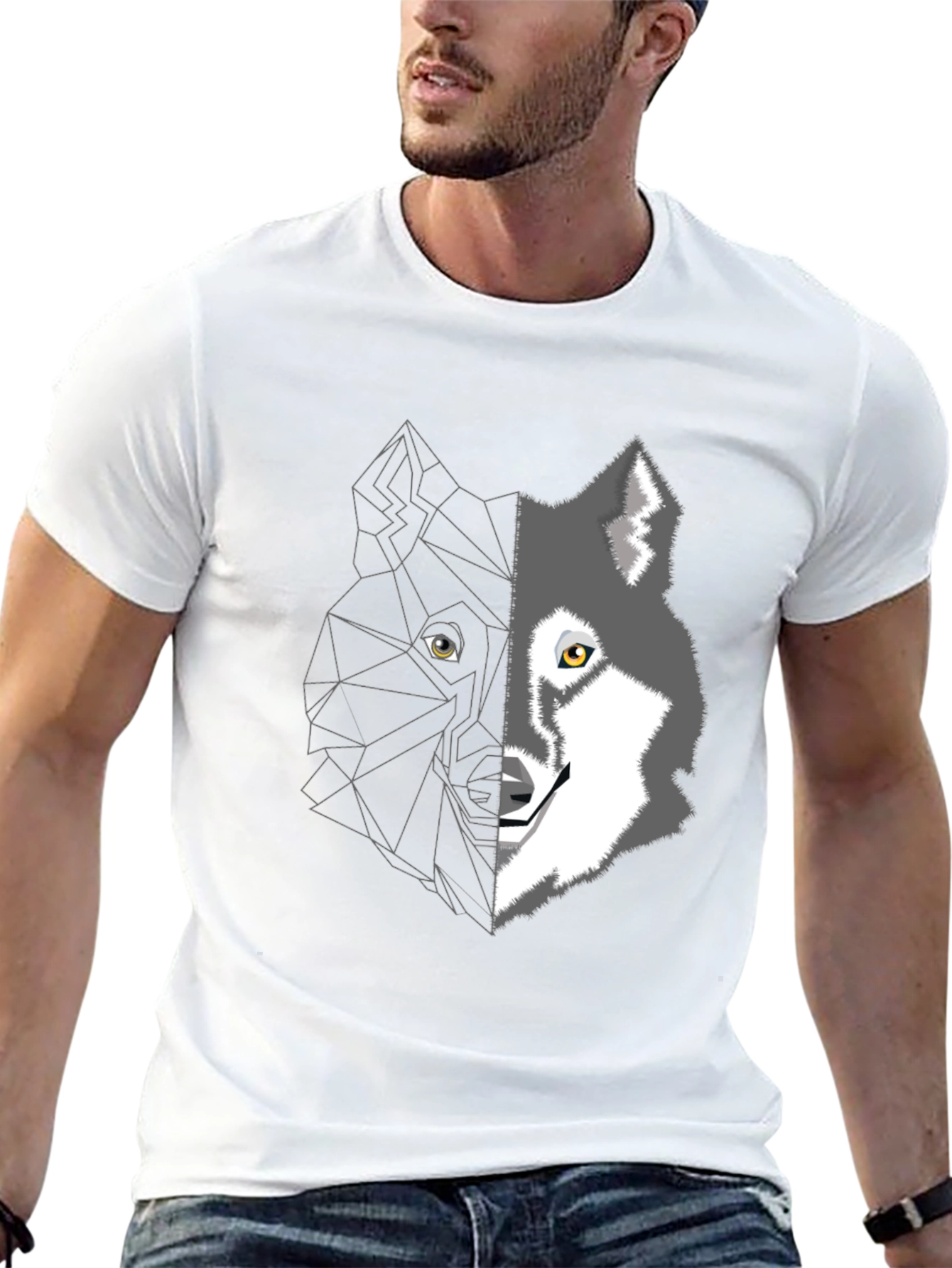 Geometric Wolf Graphic Tee - Mens Black T-Shirt